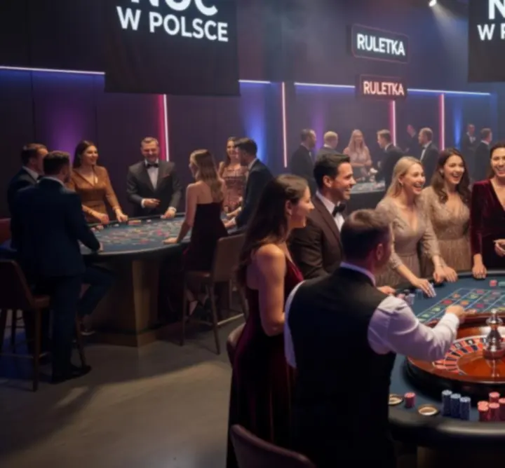 Polski event kasynowy z gośćmi przy stołach do gier