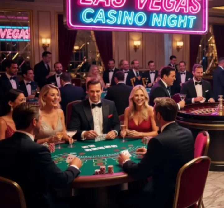 Wieczór kasynowy w stylu Las Vegas z neonowymi światłami